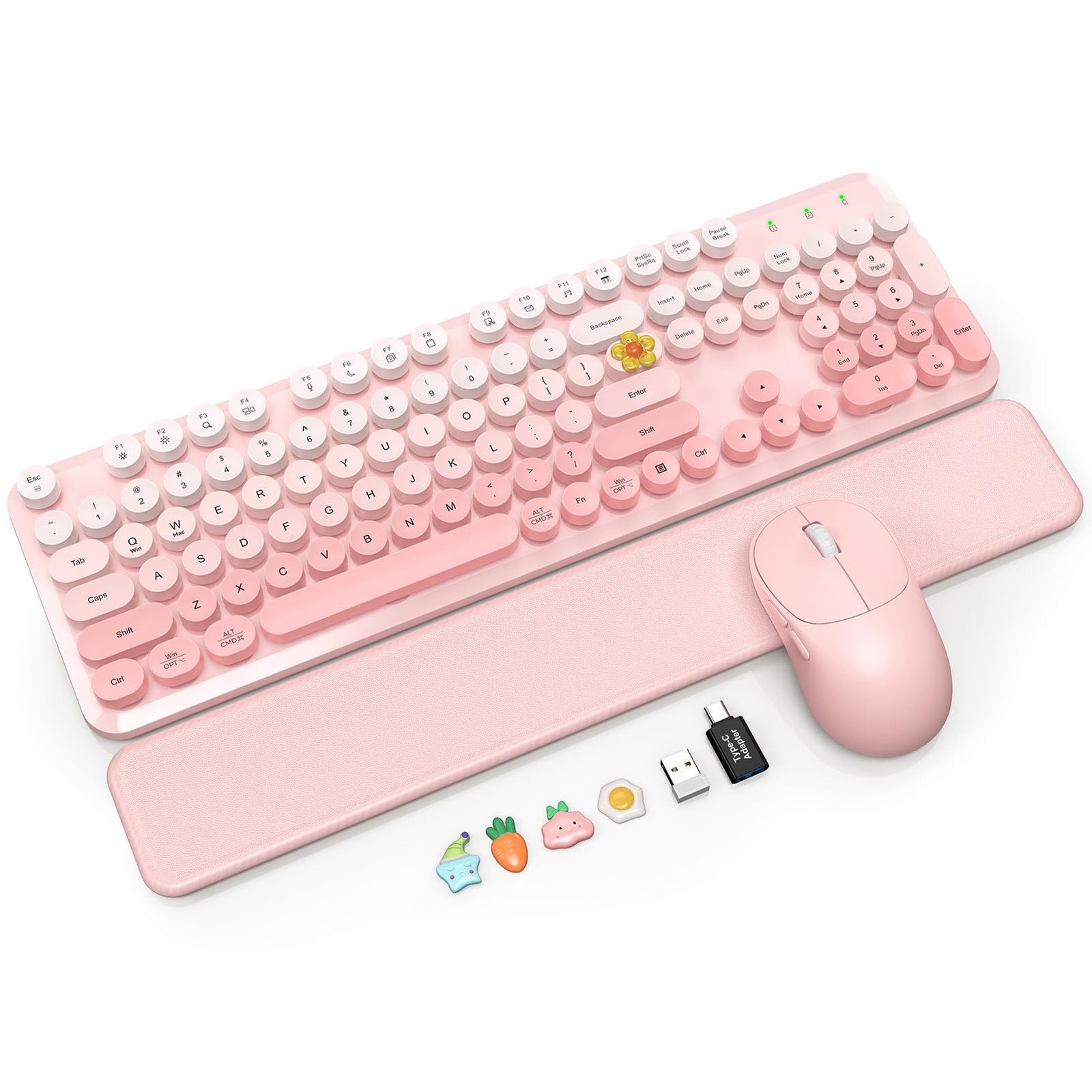 Wireless Keyboard and Mouse Combo, Magnetic Soft-Touch Wrist Blush Pink Ombre