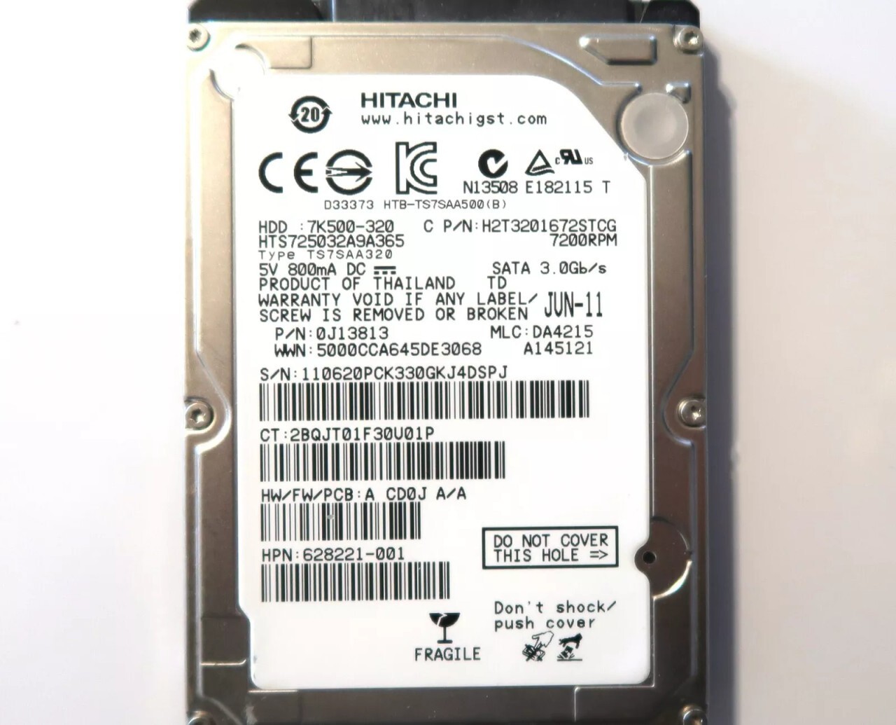 Hitachi HTS725032A9A365 0J13813 DA4215 Thailand 320gb 2.5" Sata JUN-2011