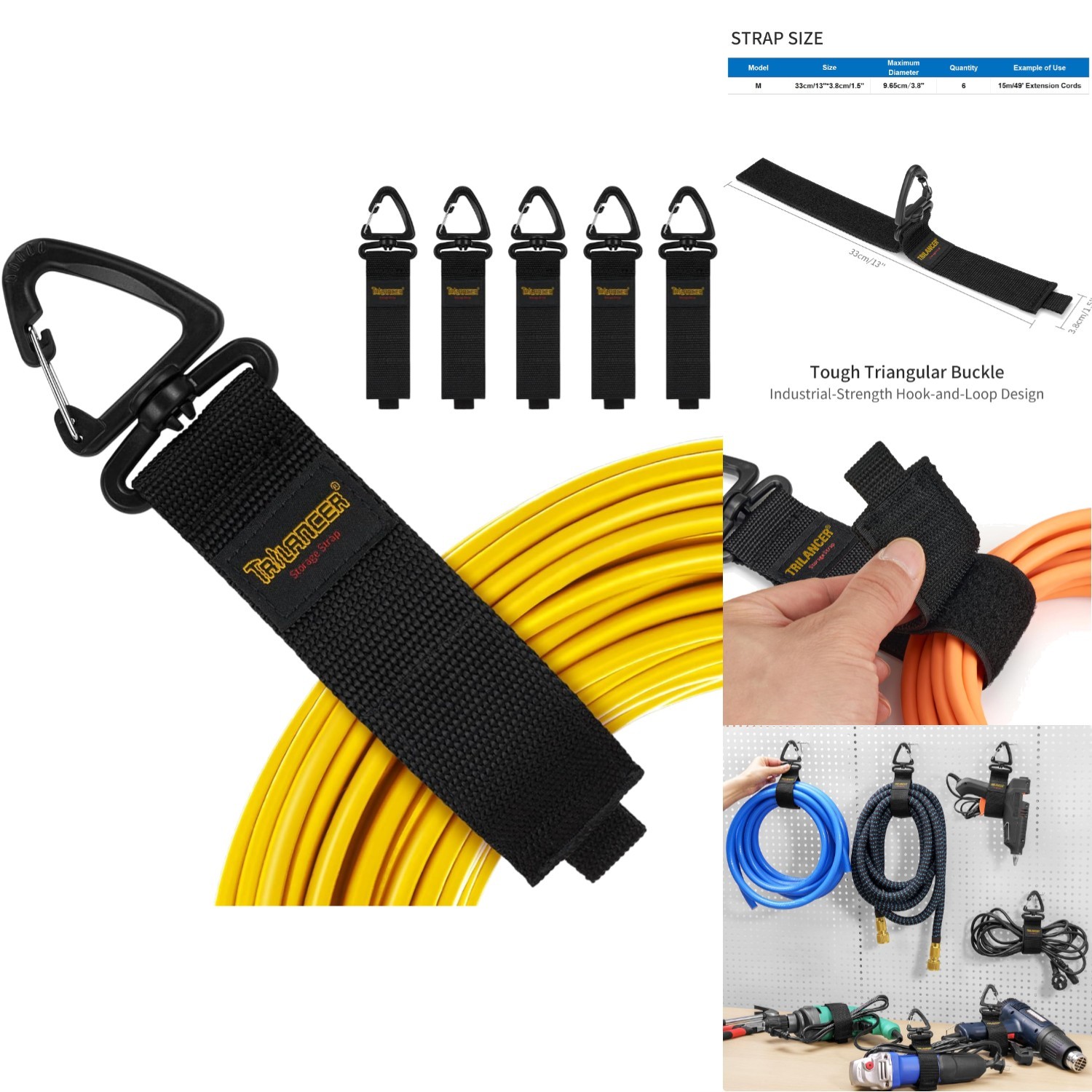 6 Pack Heavy Duty Extension Cord Organizer Storage Straps Hook Loop Cable Hanger