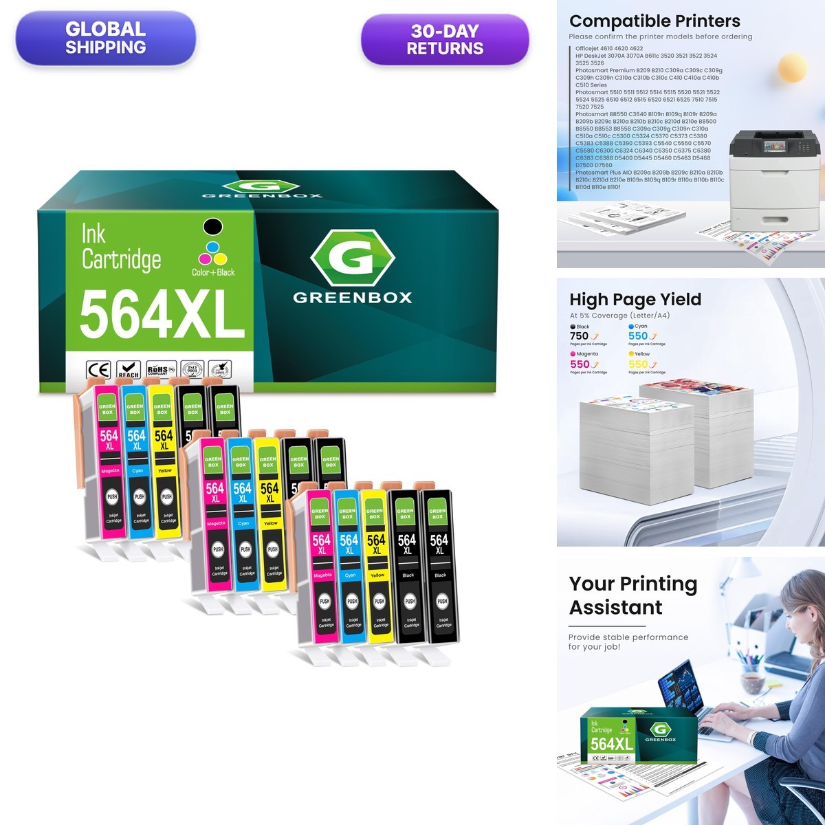 GREENBOX 564XL Ink Cartridges for DeskJet 3520 Photosmart 5520 15 Pack