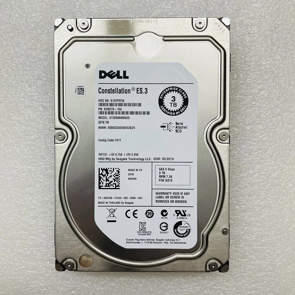 Dell 55H49 ST3000NM0023  ES.3 3TB 7.2K RPM 6Gb/s 3.5" SAS HDD Hard Drive