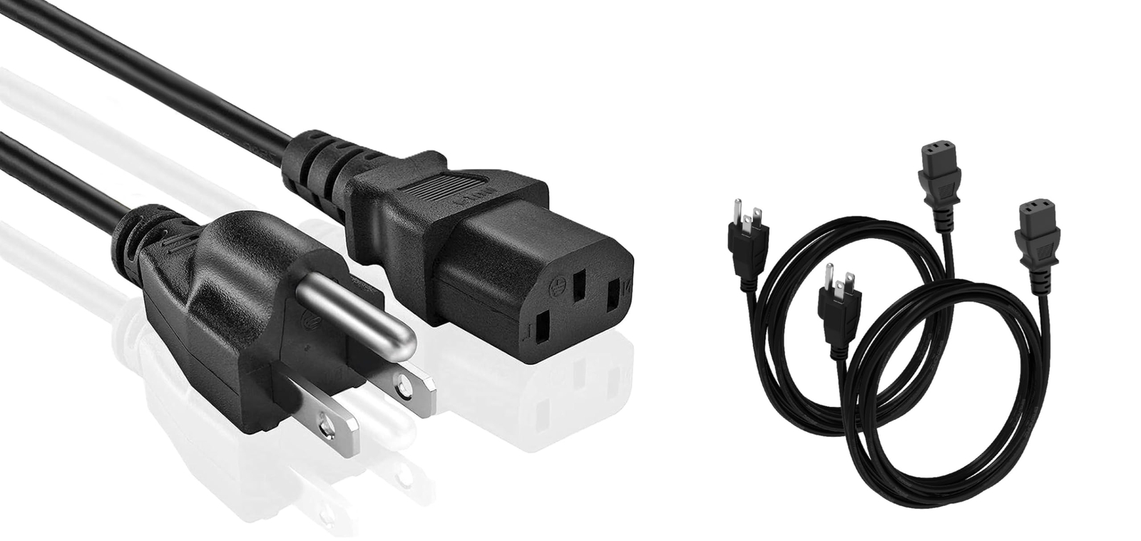 2-Pack 25ft. Universal PC Power Cord - 3 Prong AC Power Cable Replacement for...