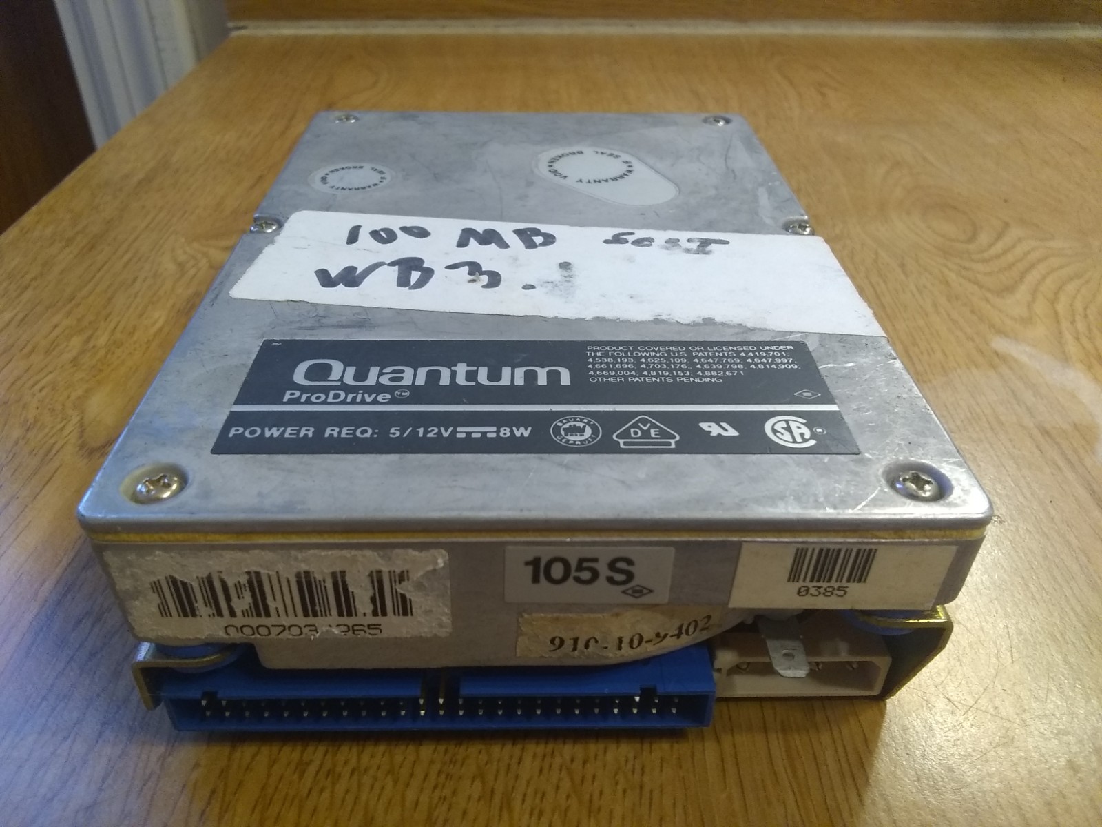 Quantum ProDrive 105S, WORKING, 105MB 50-Pin SCSI Hard Disk Drive