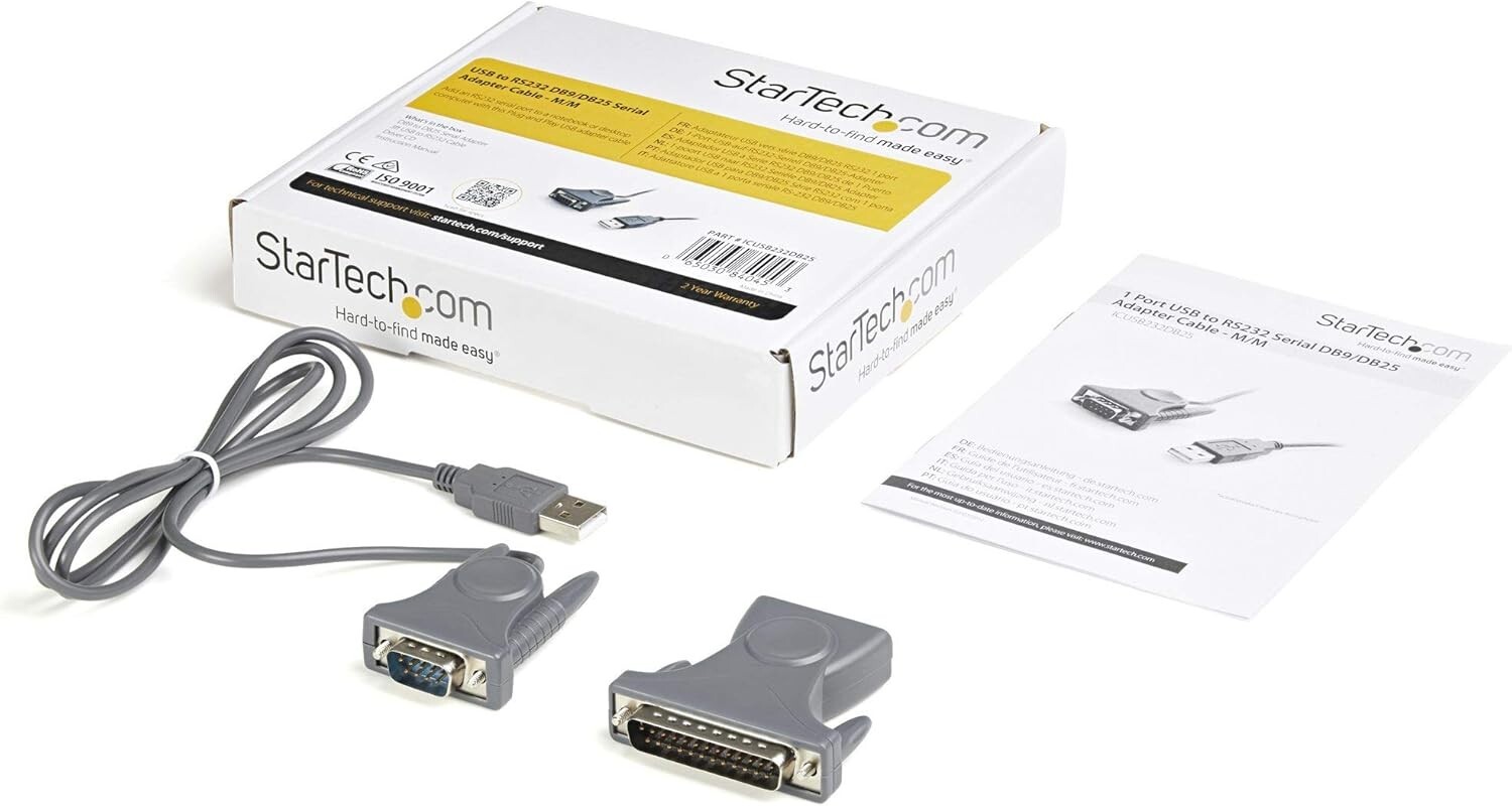 StarTech.com 3ft (1m) USB to Serial Cable, DB9/DB25 RS232 to USB Converter
