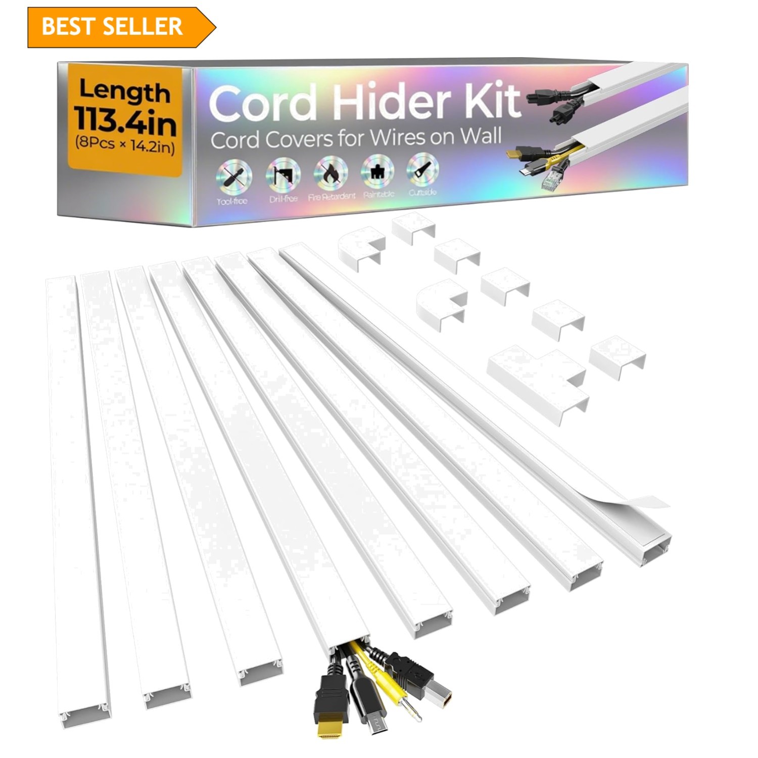 Instantly Hide Messy Cables: 113.4in Self-Adhesive Cord Hider – Safe & Elegant