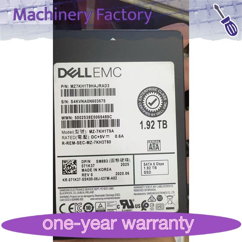 New 71K37 DELL EMC 071K37 1.92TB 6Gbps 2.5" MU SM883 SATA SSD MZ-7KH1T9A