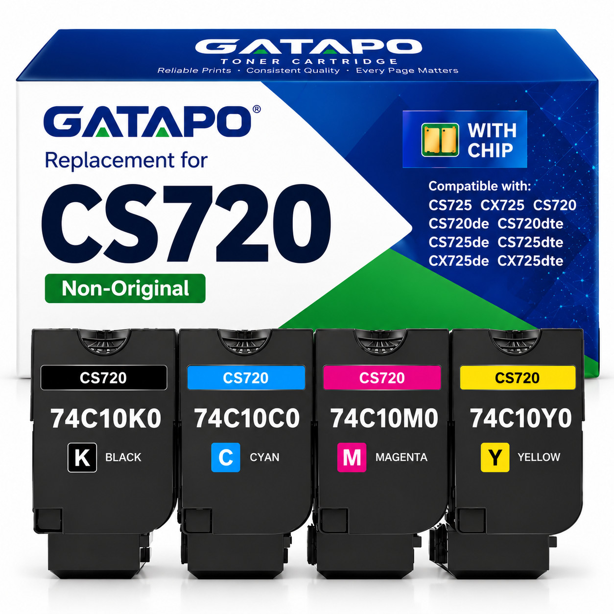 4PK 74C10K0 Black Toner Compatible Lexmark CS720 CS725 CX725 CS720de CS720dte