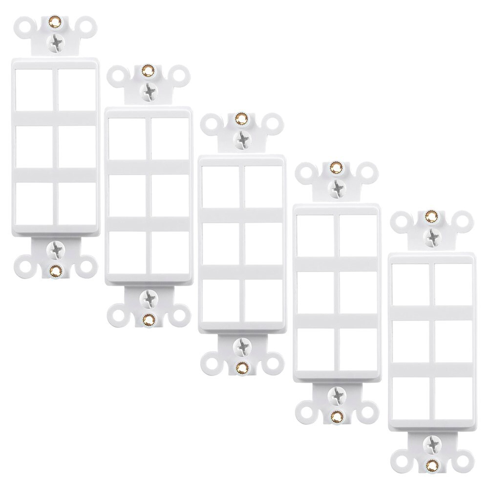 5x 6 Hole Port Keystone Jack Wall Plate Insert Decora Style Modular 1-Gang White