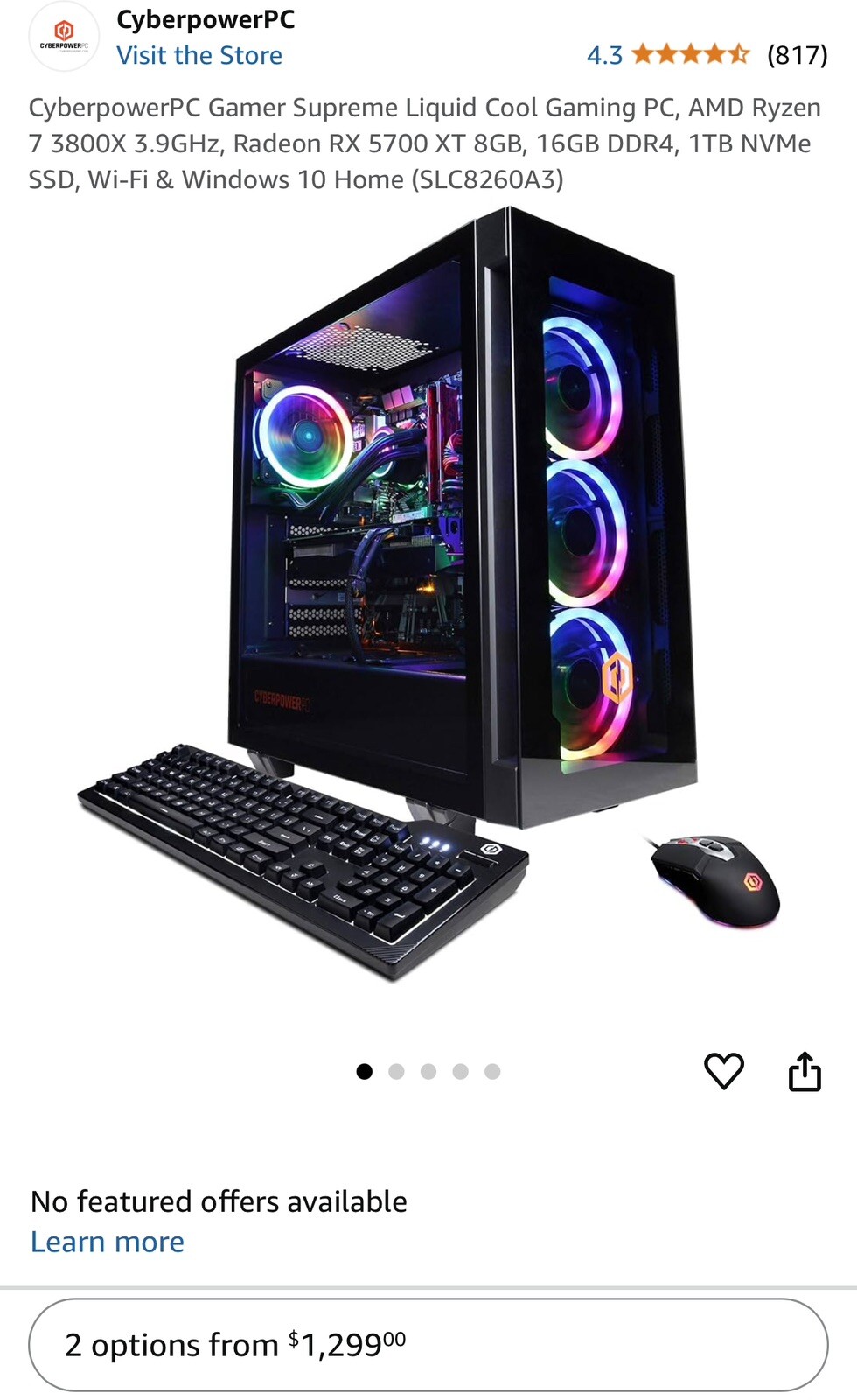 CyberpowerPC Gamer Supreme Liquid Cool & Sceptre IPS 24” Gaming Monitor w/DP