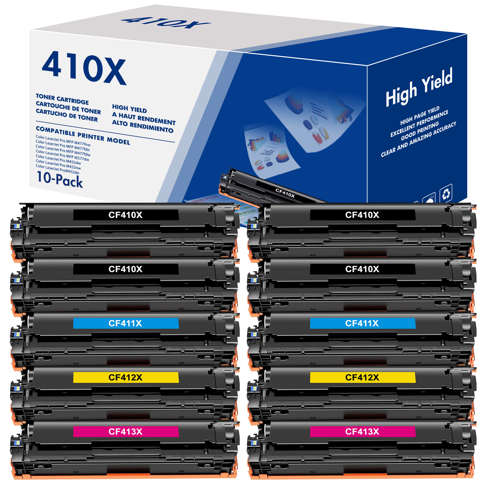 10PK CF410X High Yield Toner For HP Color LaserJet M377dw M477 dw M477fdw MFP