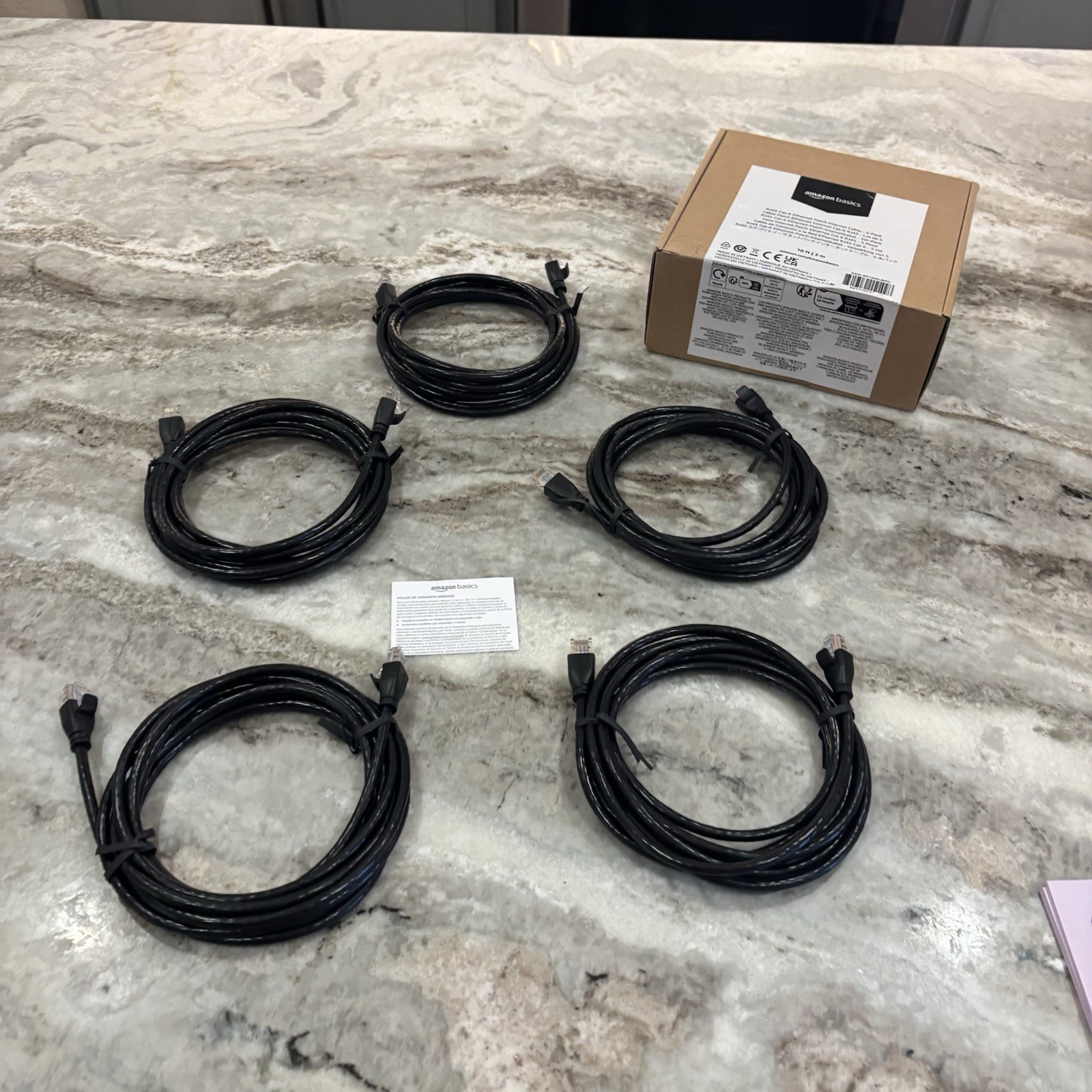 5-pack - RJ45 CAT-6 Ethernet Patch Internet Cable - Black - 10 ft/3 m NEW