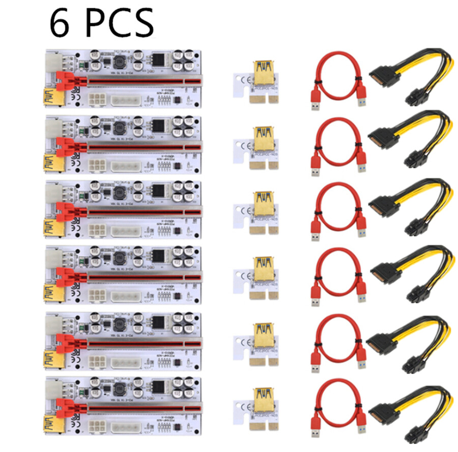 6pcs PCI-E Express 1x to 16x Riser 010 Card Adapter PCIE 1 to 6 4 Slot PCIe Port