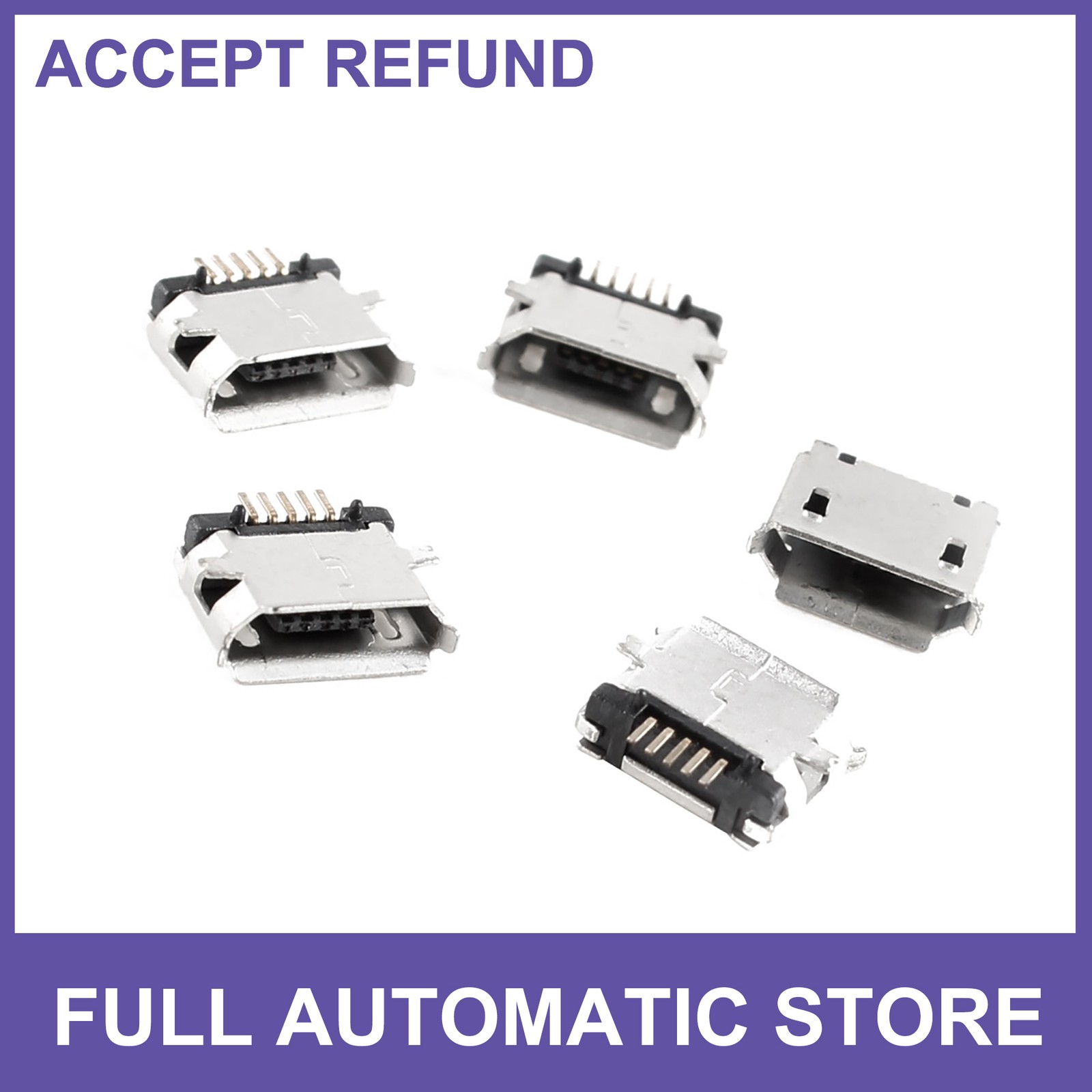5Pcs Micro USB Type B Female Socket 180° 5 Pins SMT Soldering Jack