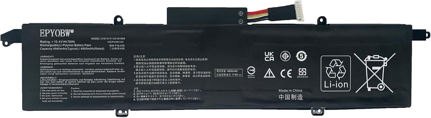 C41N1908 Laptop Battery 76Wh 4940mAh C41PQ05 4ICP4 59