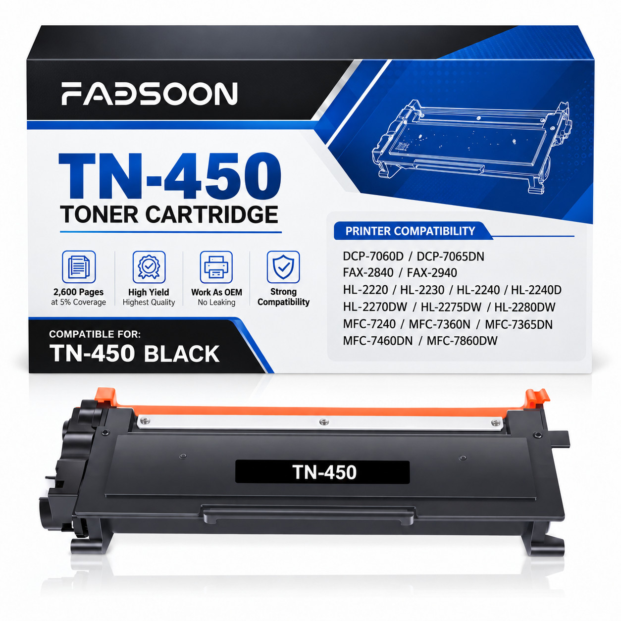 TN450 1PK BK Laser Toner Cartridge Replacement for FAX-2840 FAX-2940 HL-2280DW