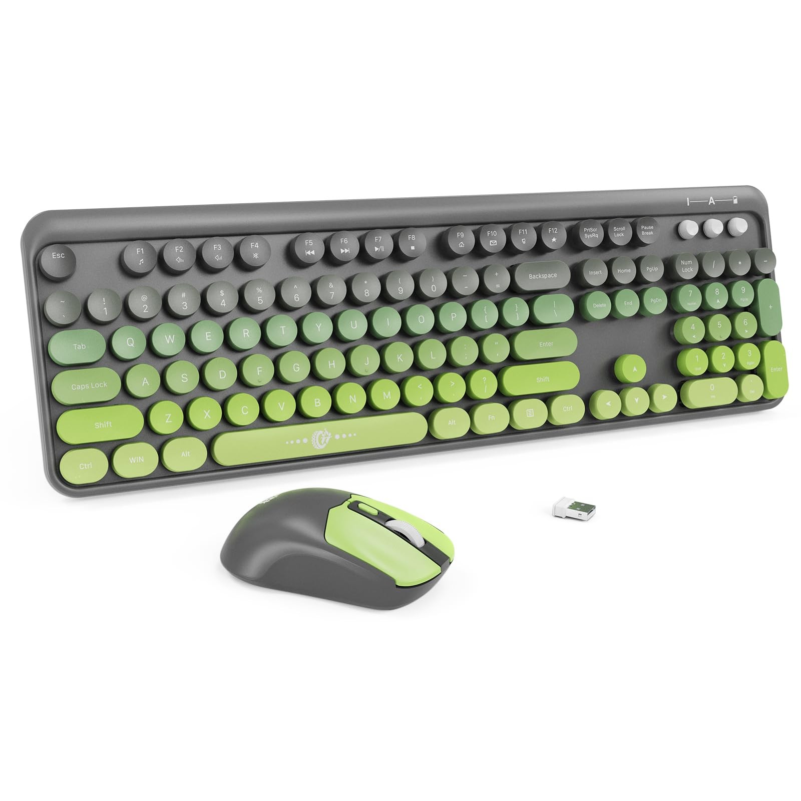 Green Gradient 2.4G Wireless 104 Keys Retro Typewriter Keyboard Mouse Combo