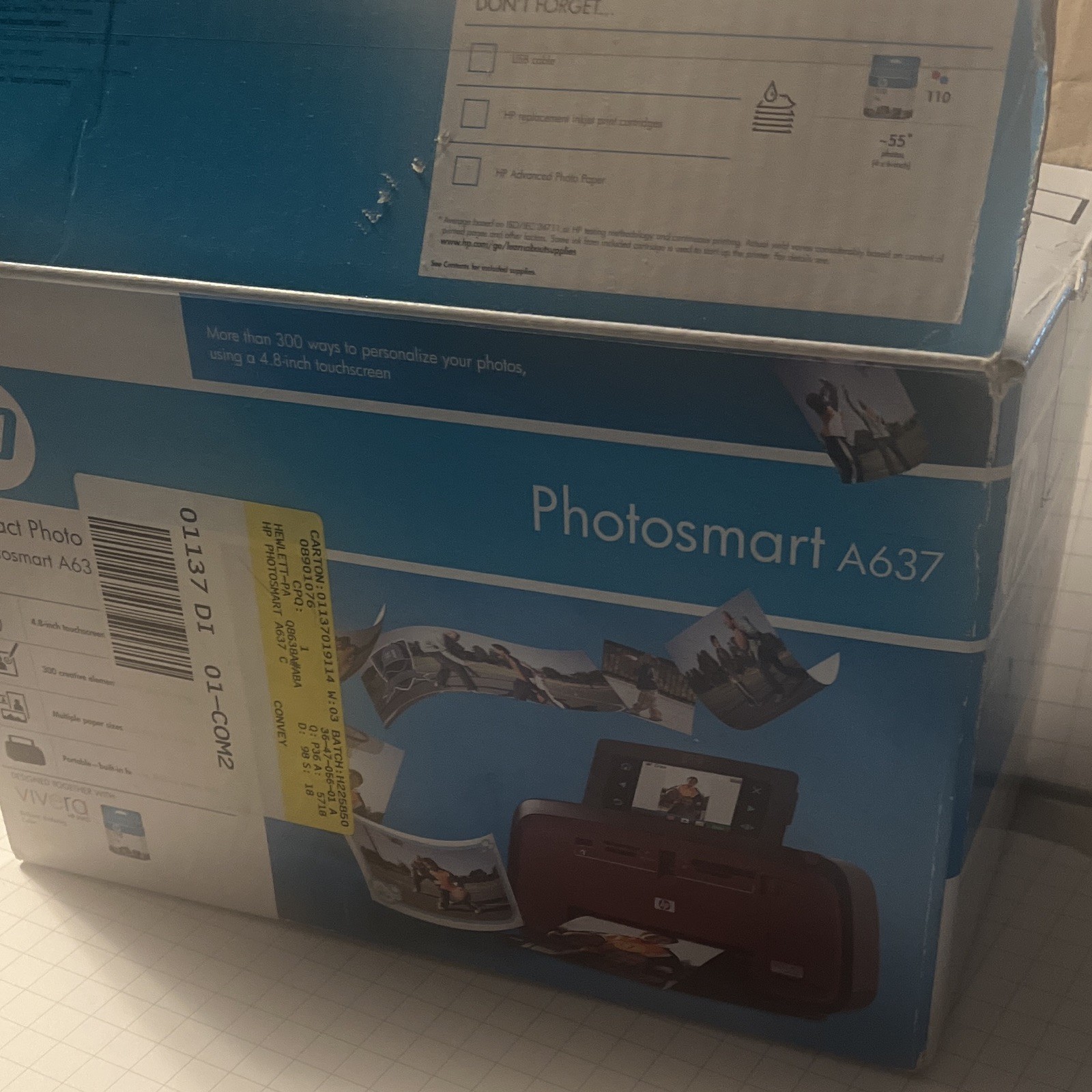 HP Photosmart A637 Portable Inkjet Color Photo Printer USB 2.0 A6 4800dpi