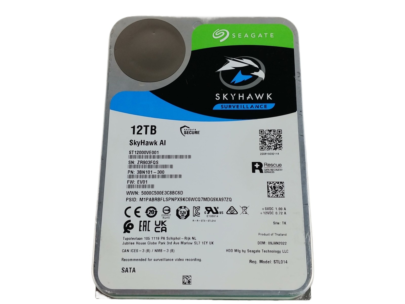 90%NEW Seagate Skyhawk AI ST12000VE001 12 TB SATA III 3.5" Surveillance Drive