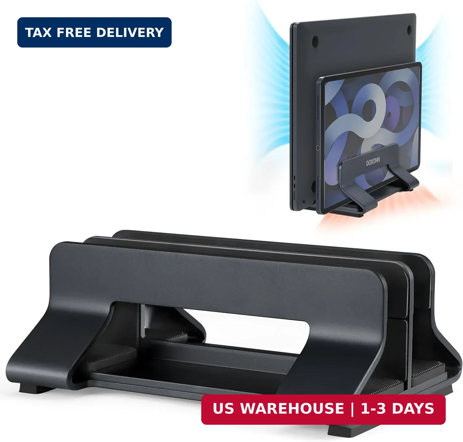 Aluminum Dual Vertical Laptop Stand Dock Holder, Supports 2 Devices, Adjustable