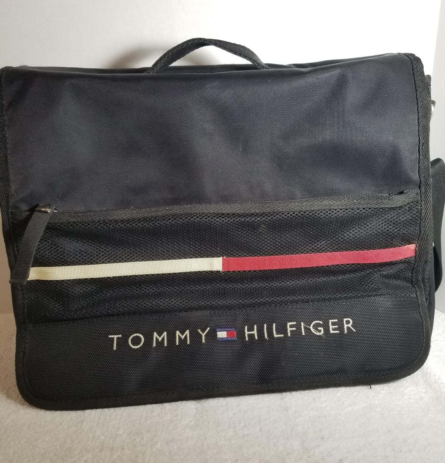 Tommy Hilfiger Vintage Messenger/Laptop Bag Black with Red White Logo Classic