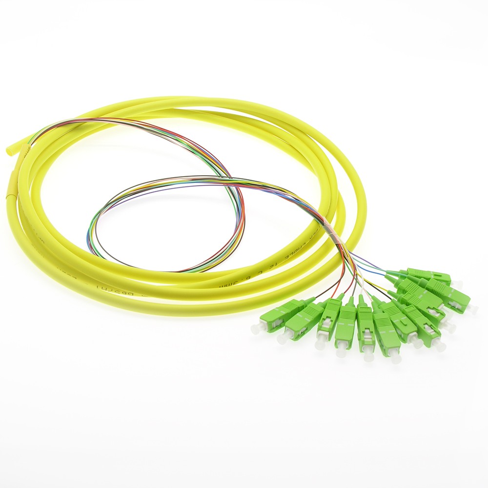 5 Pack of 3m 12-Fiber SC/APC Singlemode Pigtail Yellow