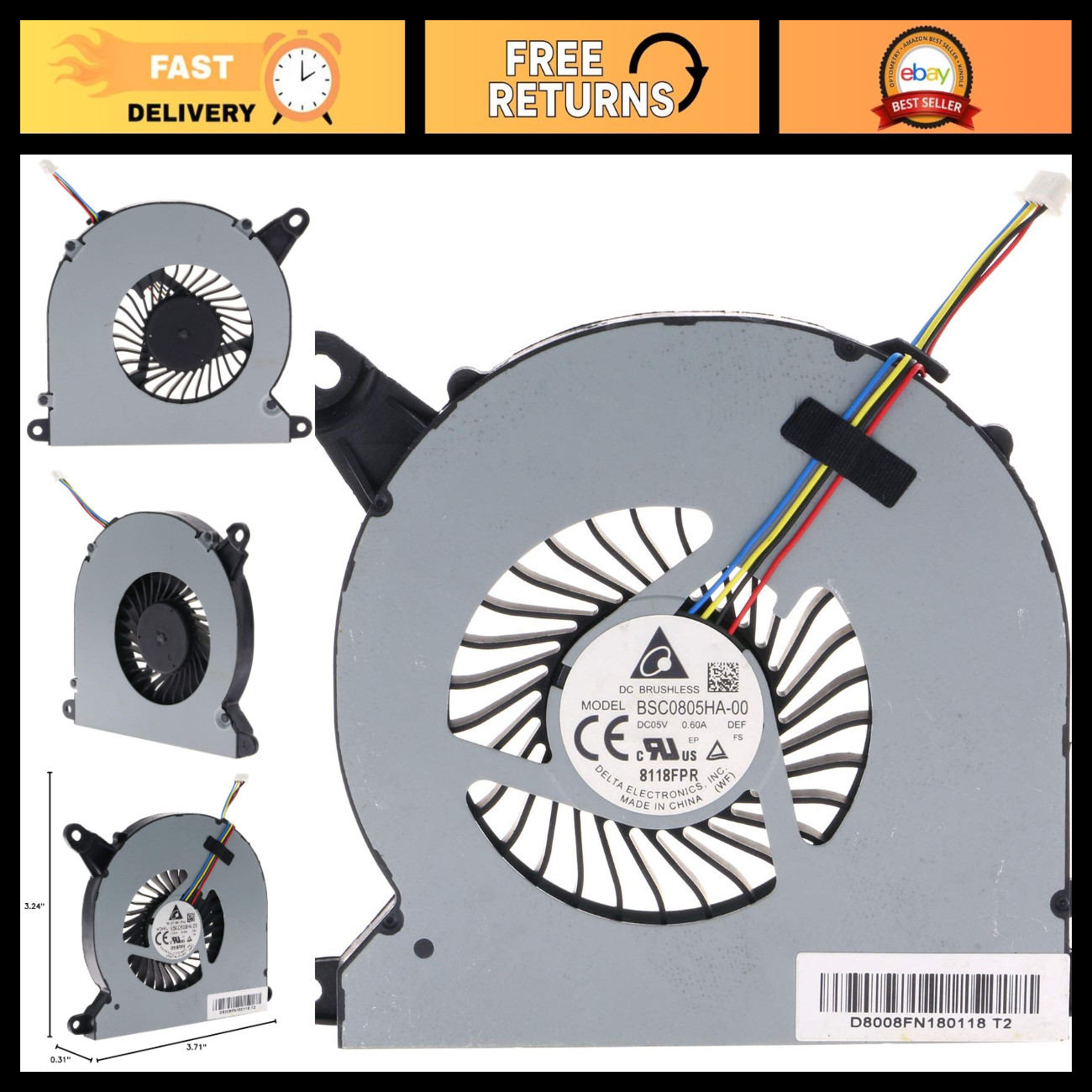 High-Performance Replacement CPU Cooling Fan for Intel NUC8 Series - DC05V 0.60A