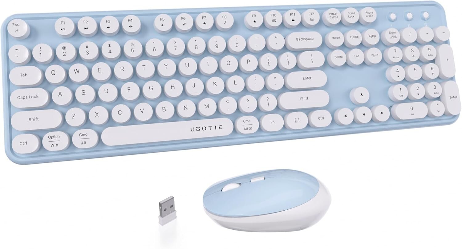 UBOTIE Portable Bluetooth Computer Keyboard with Wireless Mouse--Light Blue