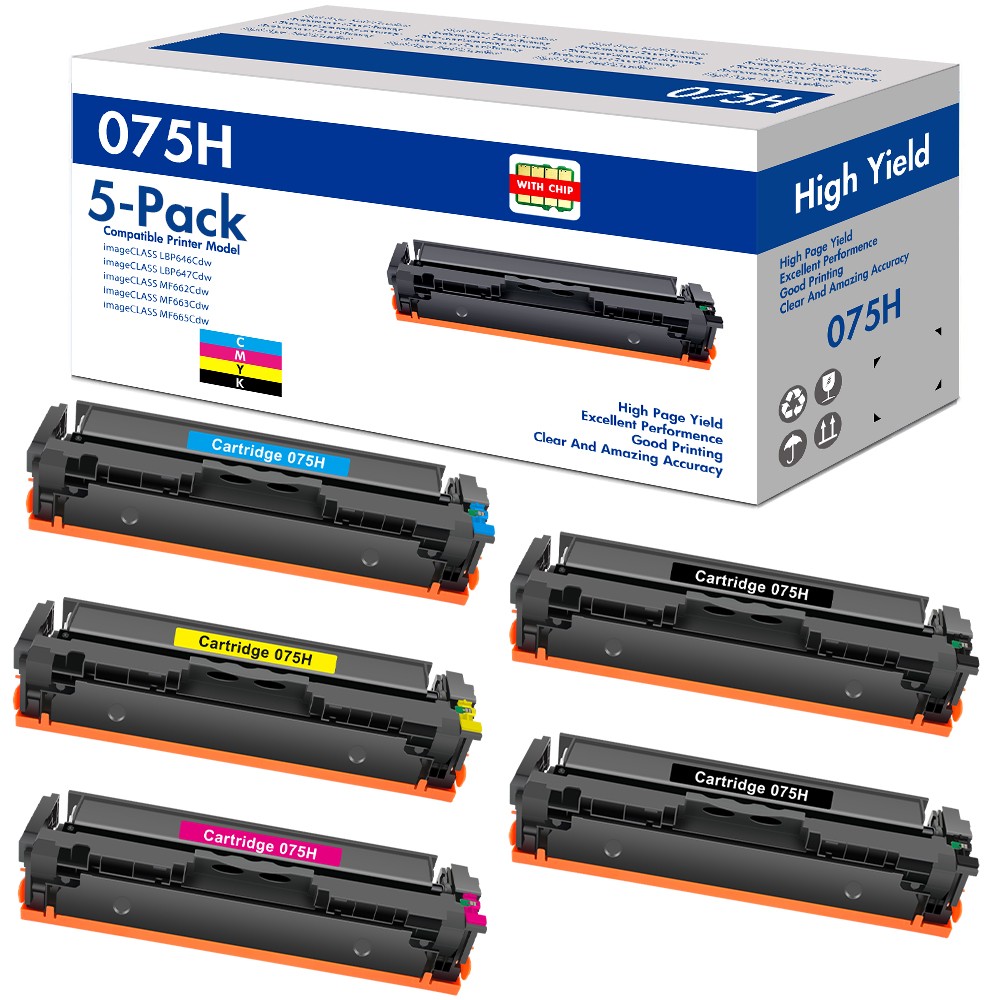 5 Pack 075H Toner Cartridge for Canon ImageCLASS MF665CDW MF663Cdw LBP646Cdw
