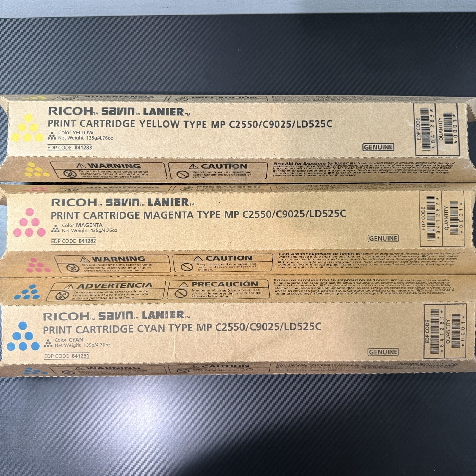 Ricoh 841281 841282 841283 Toner Set of 3 Colors YCM for MP C2030 MP C2050