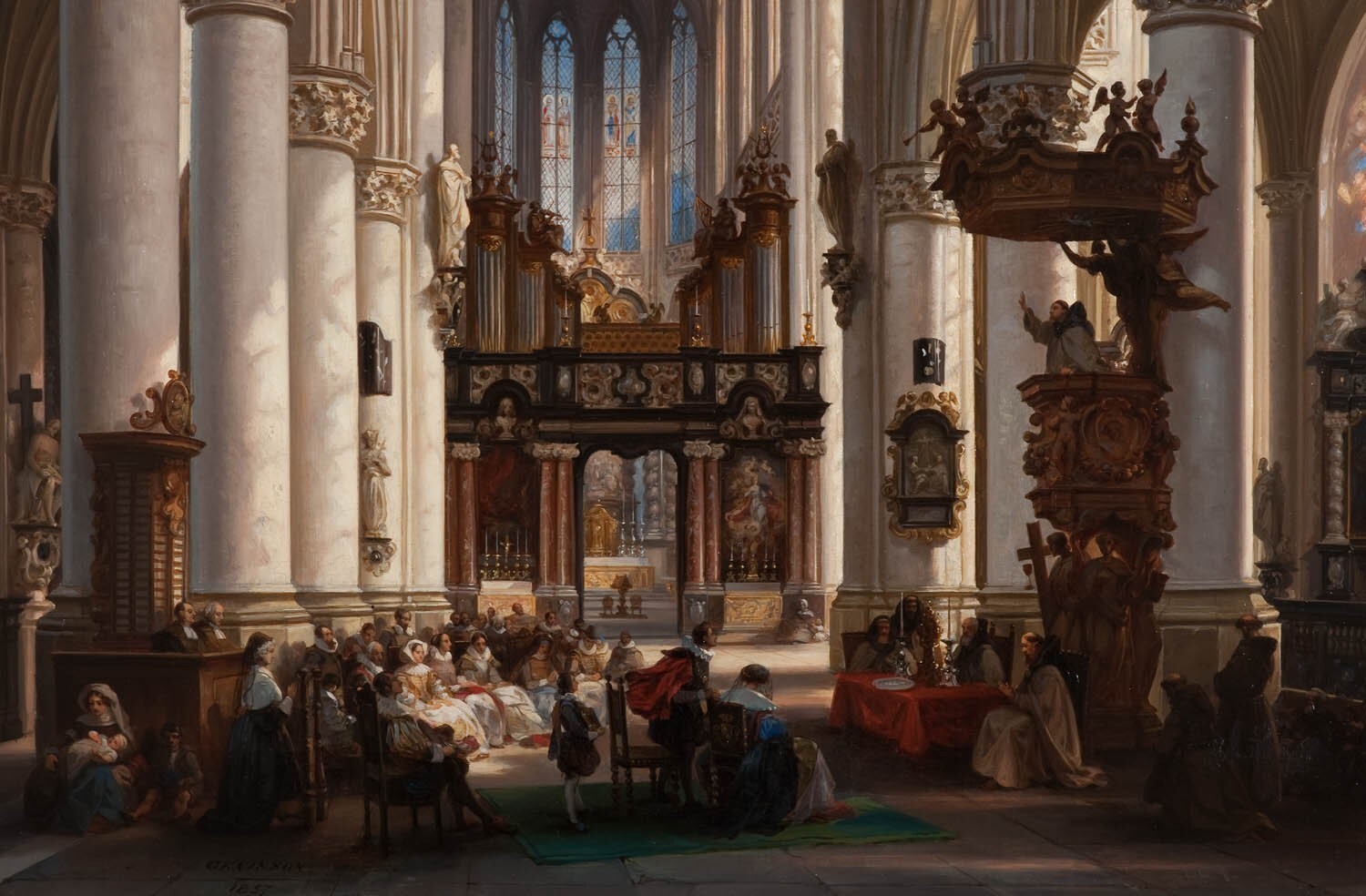 Landscape painting classic art interior pillar belgium Custom Gaming Mat Desk