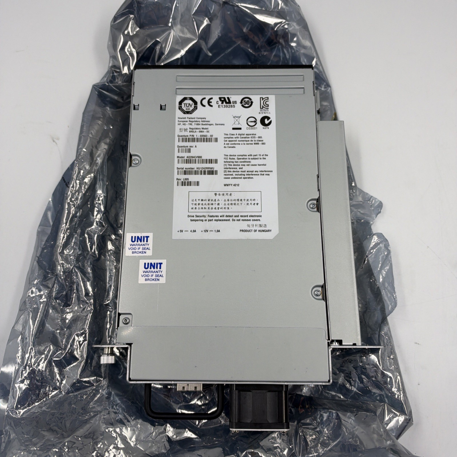 Quantum HP LTO5 HH SAS Scalar Drive i40/i80 AQ284C#900 1-03563-02