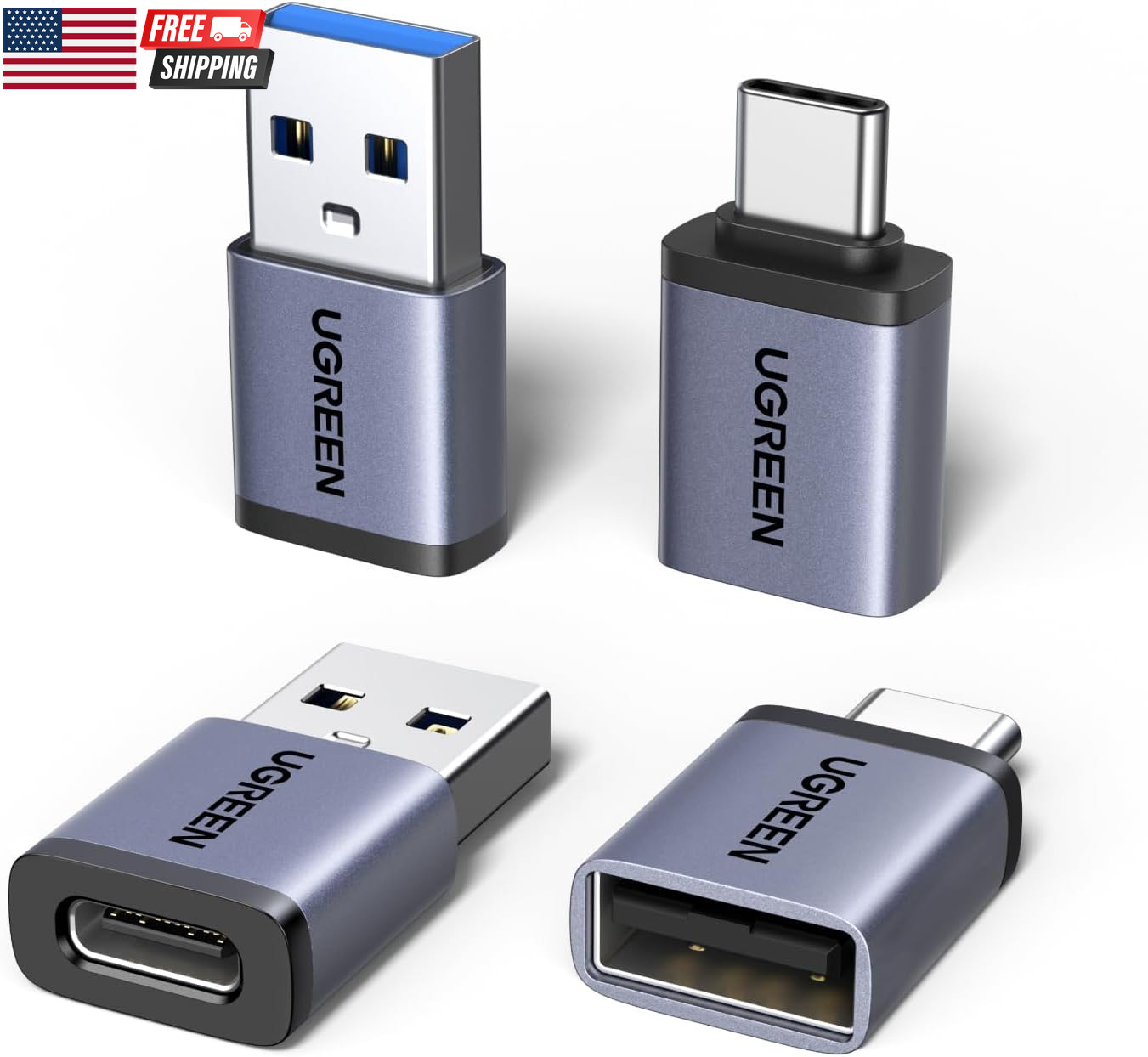 USB to USB C Adapter & USB C to USB Adapter Combo 4-Pack, 10Gbps Type C USBC Ada