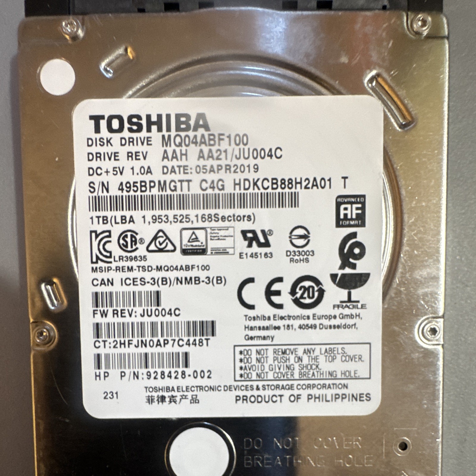 Toshiba Drive MQ04ABF100