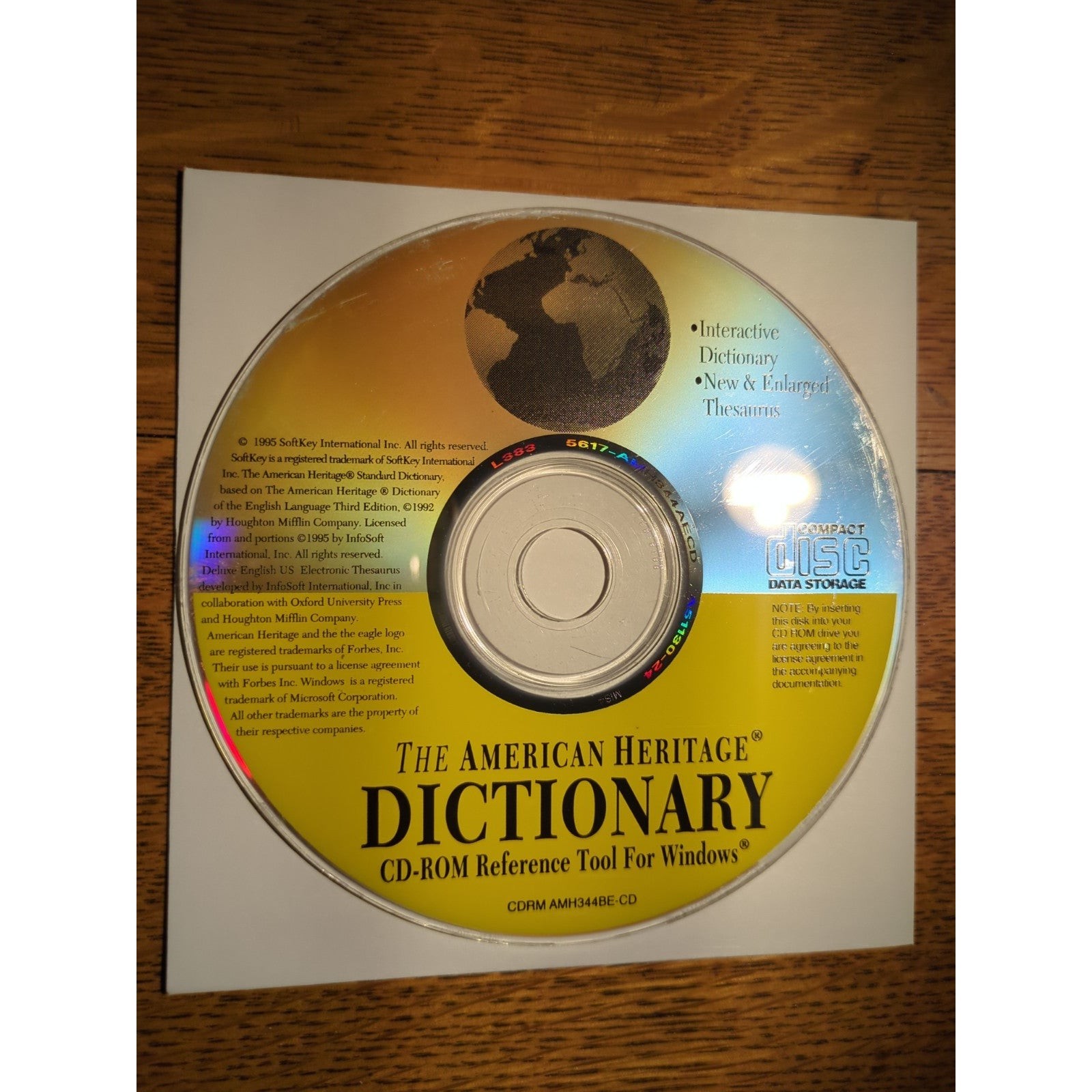 The American Heritage Dictionary Reference Tool for Windows 3.1 / 95 Disc Only