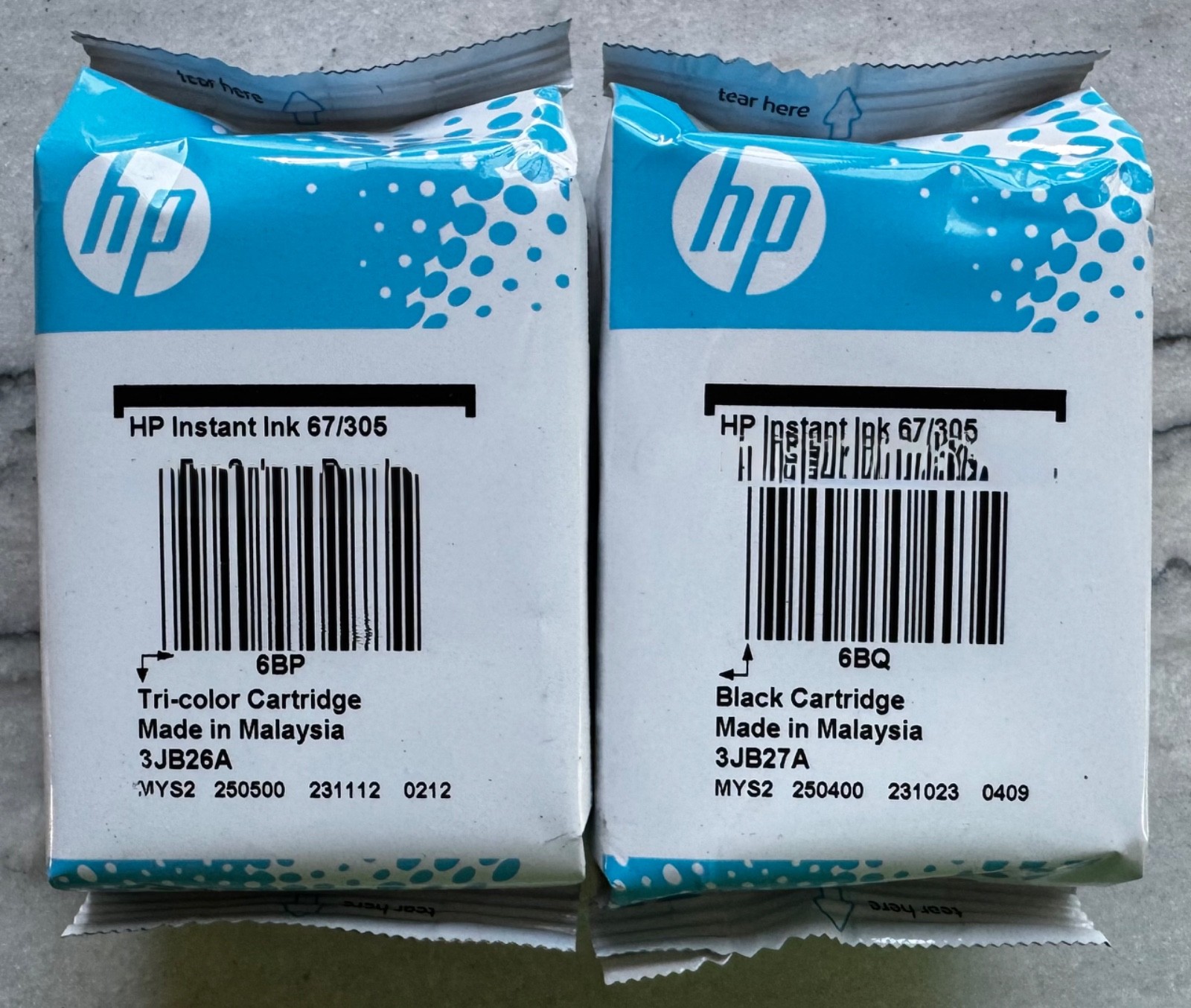Set of 2 HP Instant Ink 67/305 Ink Cartridges – Black (6BQ) & Tri-Color (6BP)
