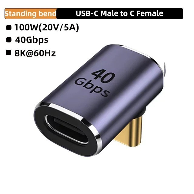 USB4 40Gbps USB-C 90 Degree Adapter 100W Fast Charging 8K60Hz OTG Converter