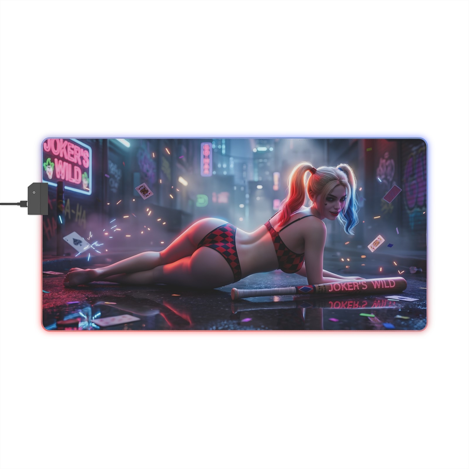 DC Mouse Pad, Harley Quinn LED RGB Desk Mat, Gamer Room Decor