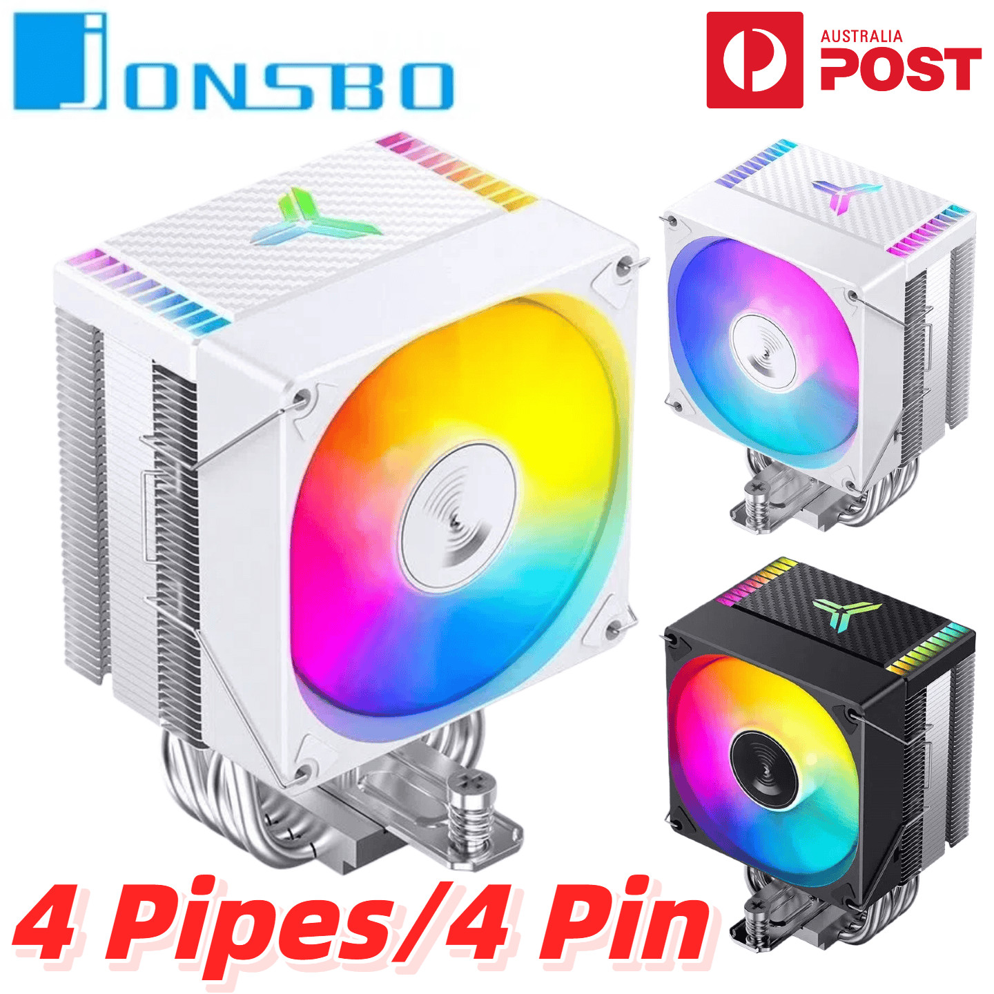 JONSBO CPU Cooler 4 Heat Pipes 4 Pin Cooling Fan ARGB PWM Heatsink Intel AMD AU