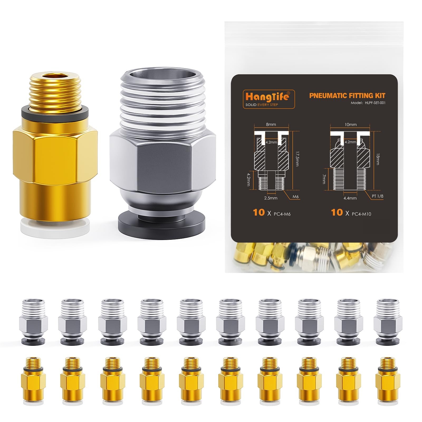 PC4-M10 & PC4-M6 Bowden PTFE Tube Connectors, Push-to-Connect Quick Fittings,...