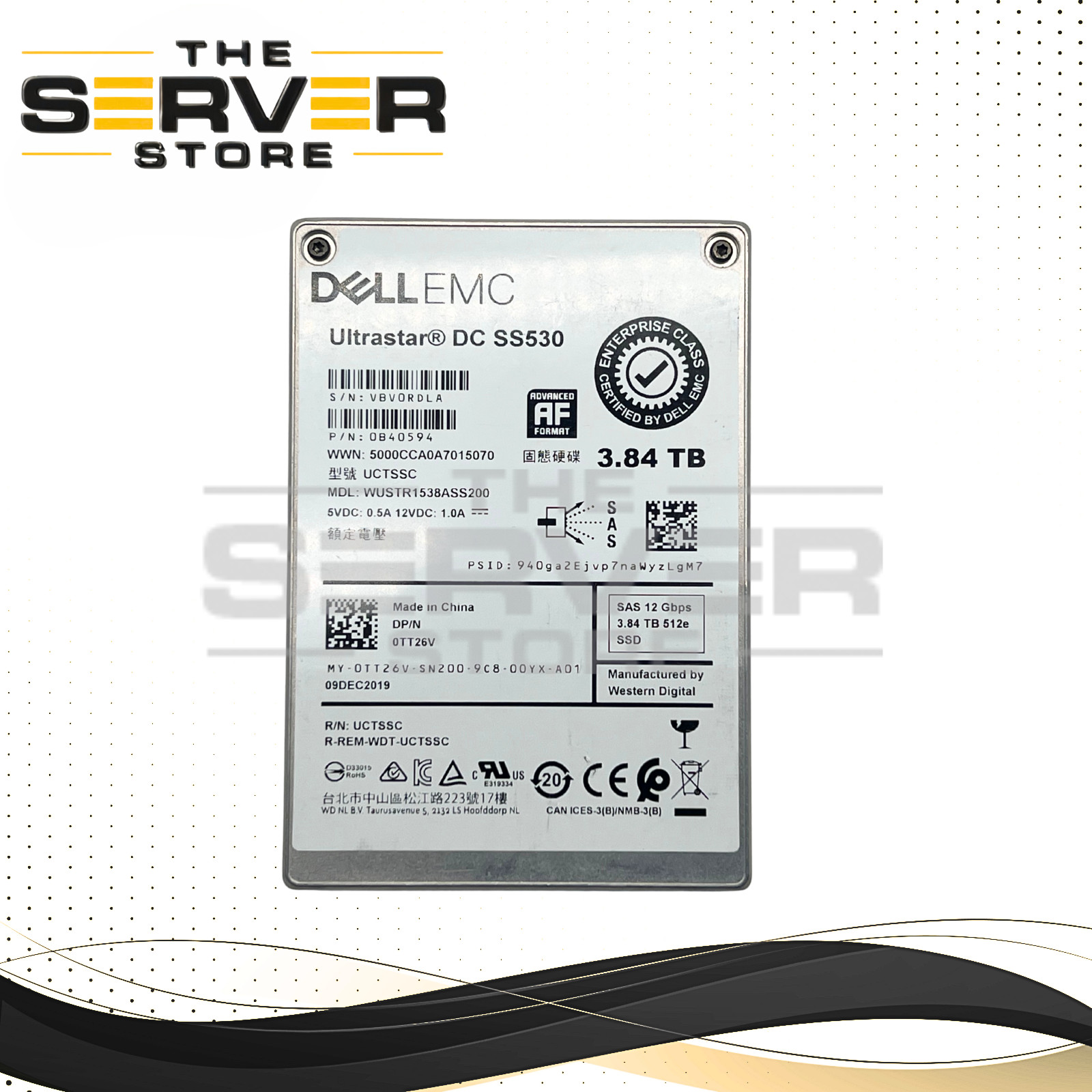 (NOB) Dell EMC 3.84TB SAS 12G RI 2.5" SSD WD SS530 WUSTR1538ASS200 0TT26V TT26V