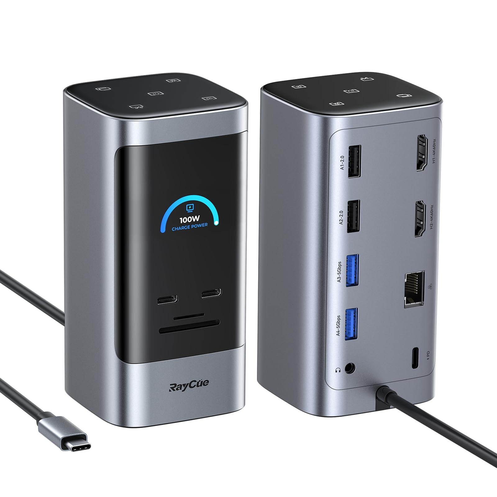 RayCue 14 in 1 Docking Station Dual Monitor, 2 * 4K HDMI, 6 USB Ports, 5 Shor...