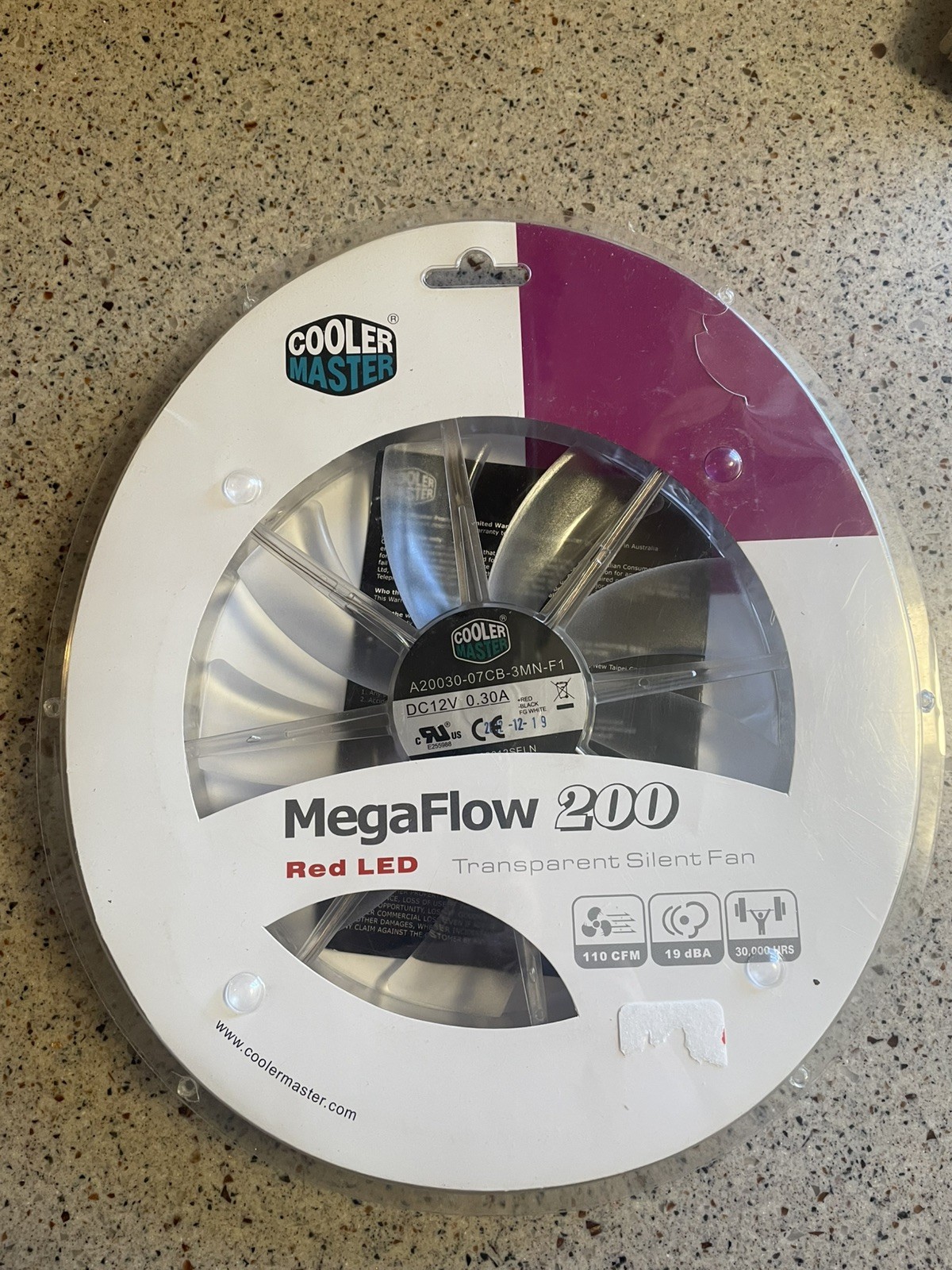 Cooler Master MegaFlow 200 Red LED Transparent Silent Fan 110 CFM 19 dBA 30k HRS
