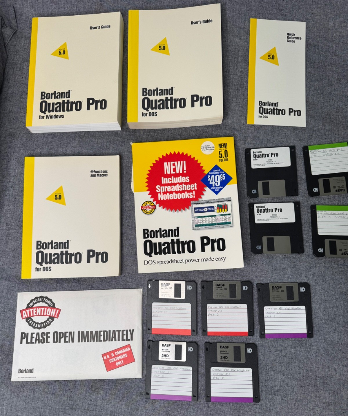 Borland Quattro Pro 5.0 DOS & Windows Manuals Original DOS Disks + Win Set