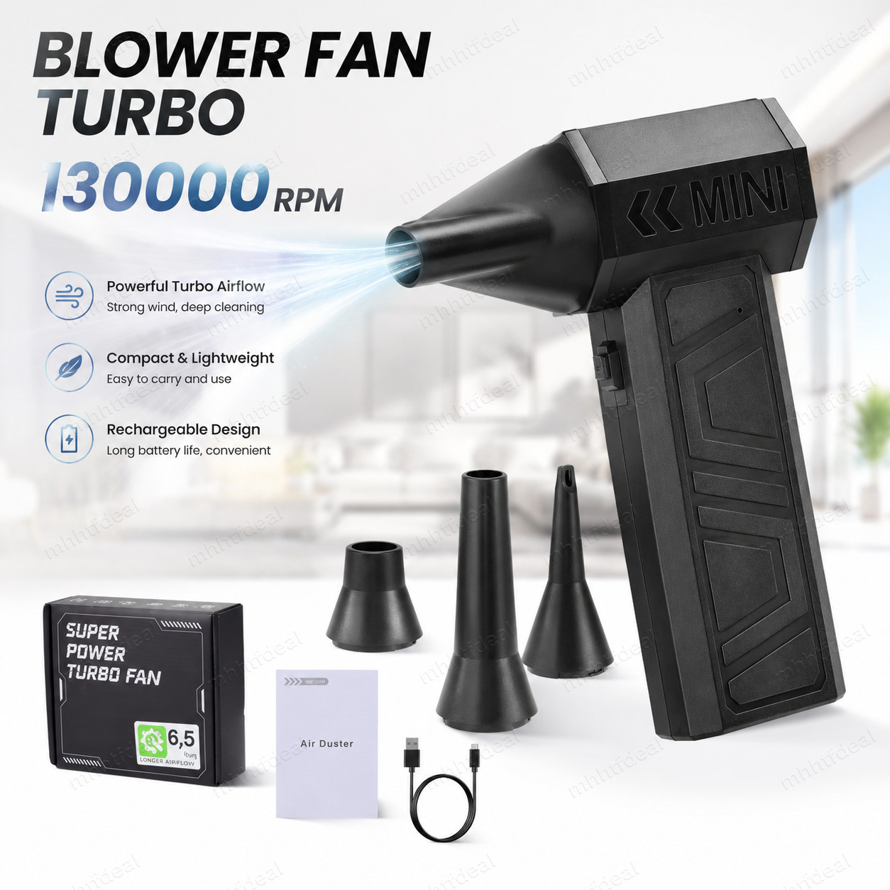 130000RPM Electric Air Duster Cordless Mini Jet Dry Blower Portable Turbo Fan