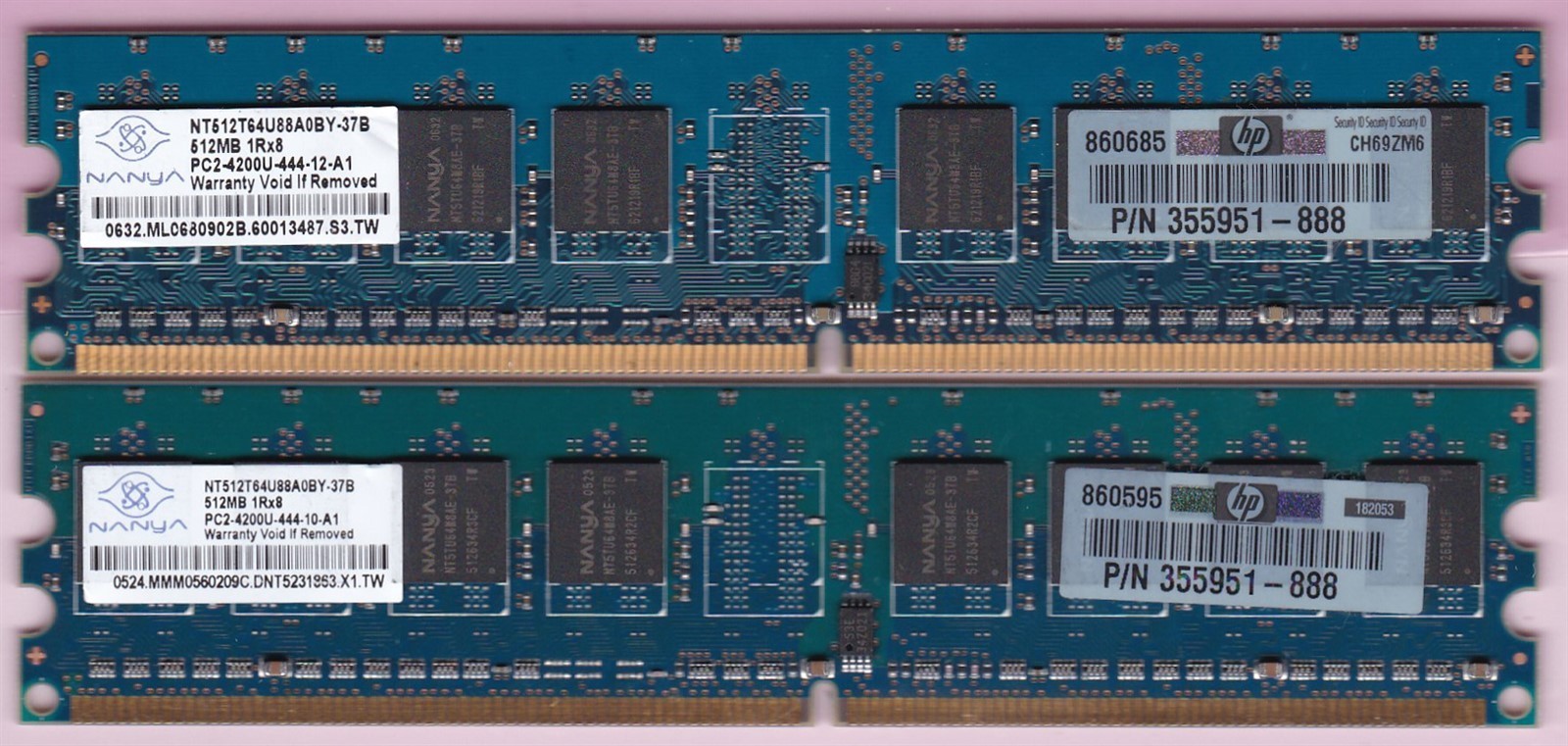1GB 2x512MB PC2-4200 NANYA DDR2-533 NT512T64U88A0BY-37B BLUE HP 355951-888 KIT