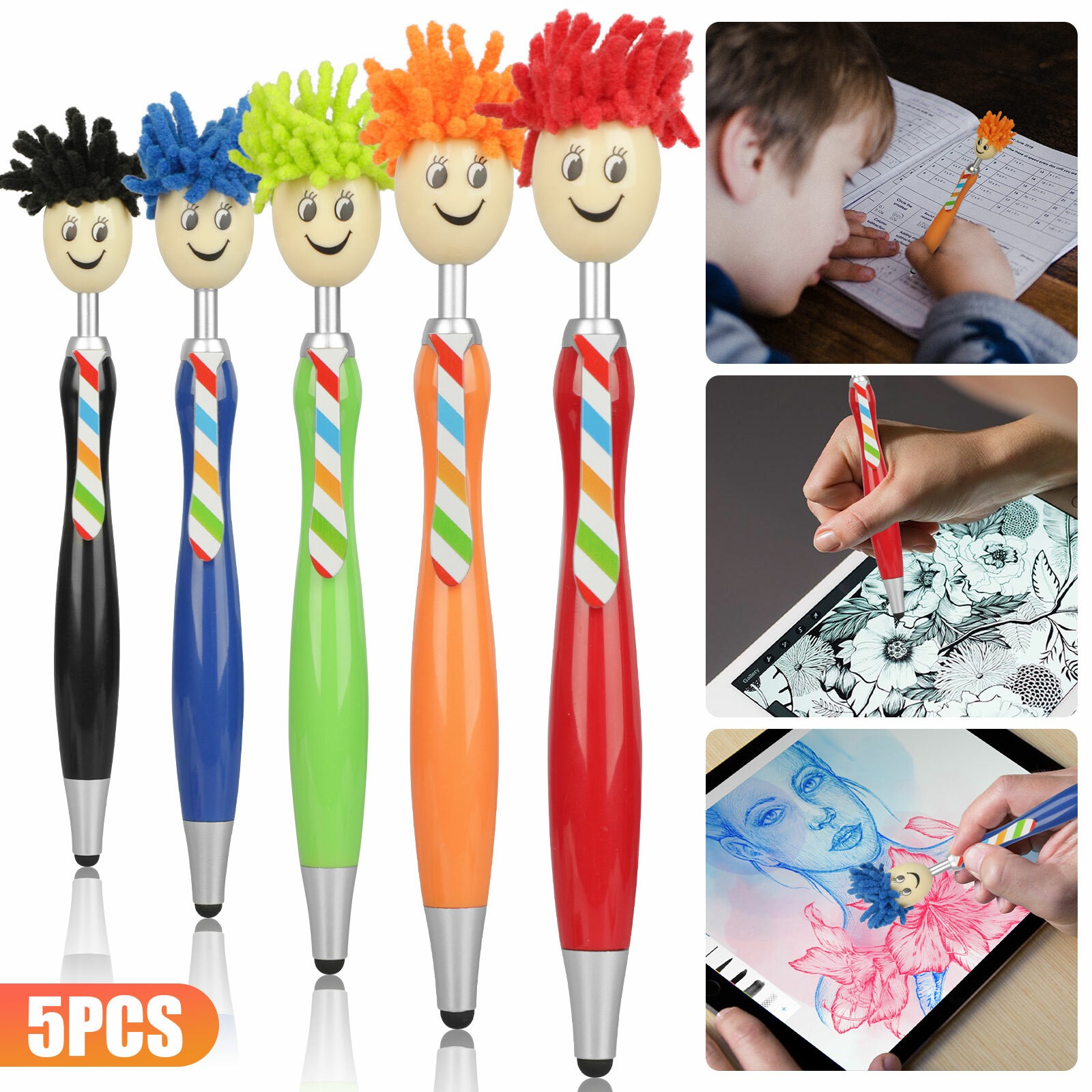 QTY 5 STYLUS PENS -MICROFIBER SCREEN/iPAD CLEANER FOR COMPUTERS