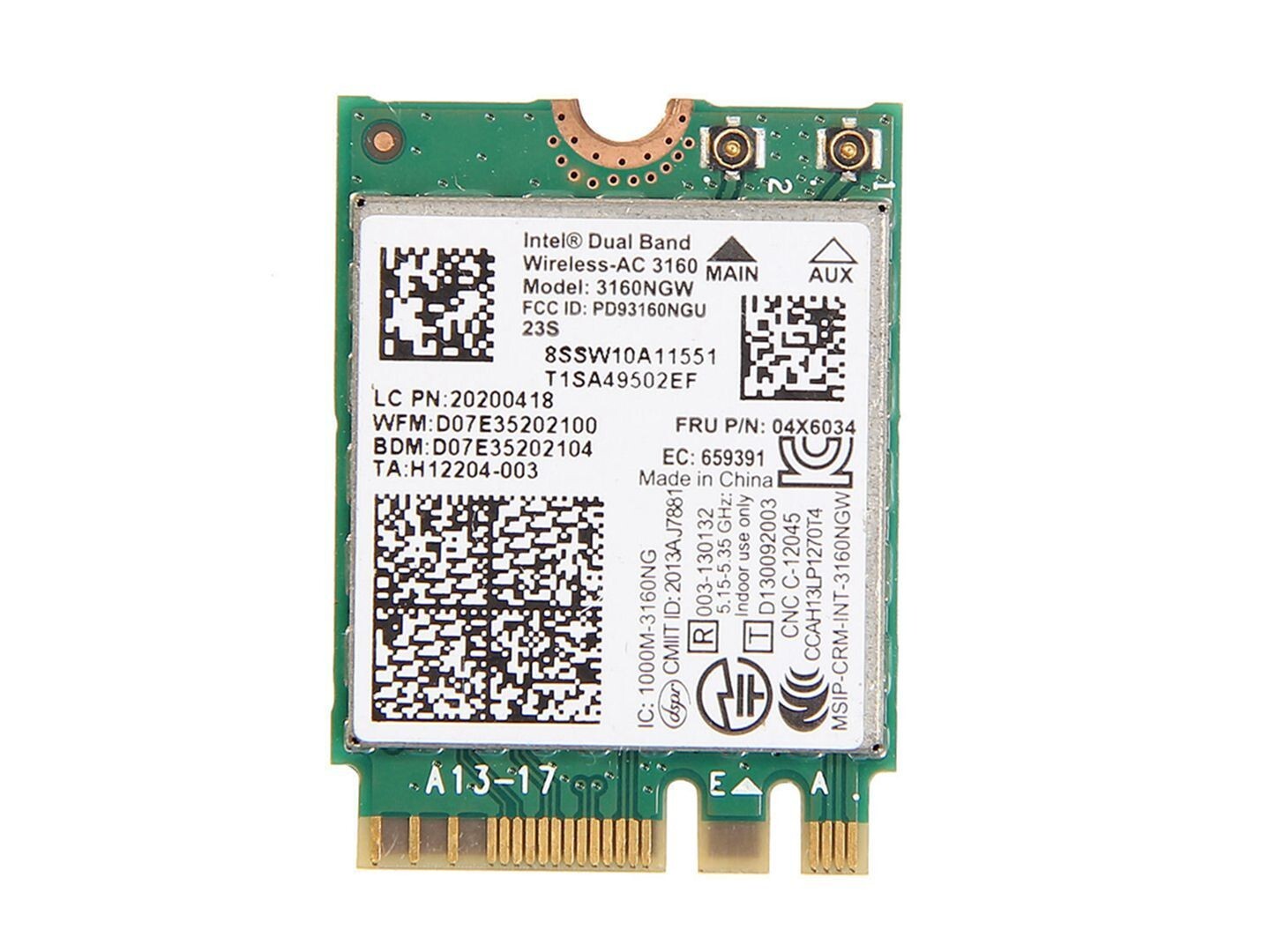 Lenovo 4X6076 Intel Dual Band Wireless-AC 3160NGW NGFF WiFi Card Wlan 802.11ac