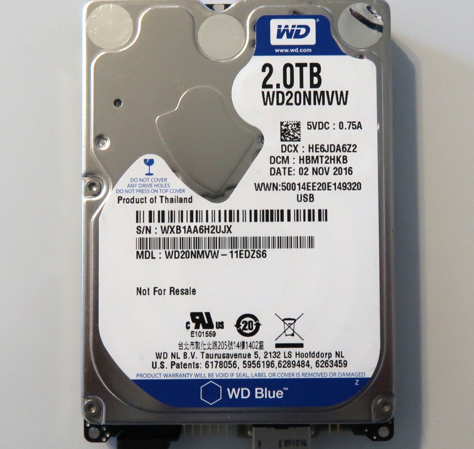Western Digital WD20NMVW-11EDZS6 (WXB1) HBMT2HKB Thailand 2TB USB 11.2016
