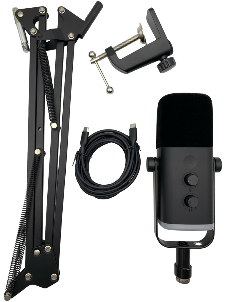 FIFINE AM8T RGB Gaming Microphone + Boom Arm Stand - USB/XLR - Black - USED READ