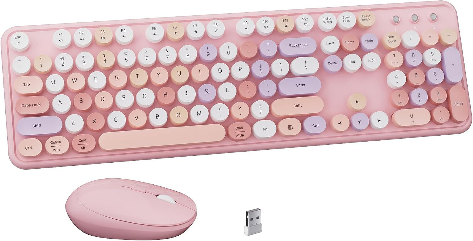 Colorful Wireless Keyboard and Mouse Combo Pink Colorful